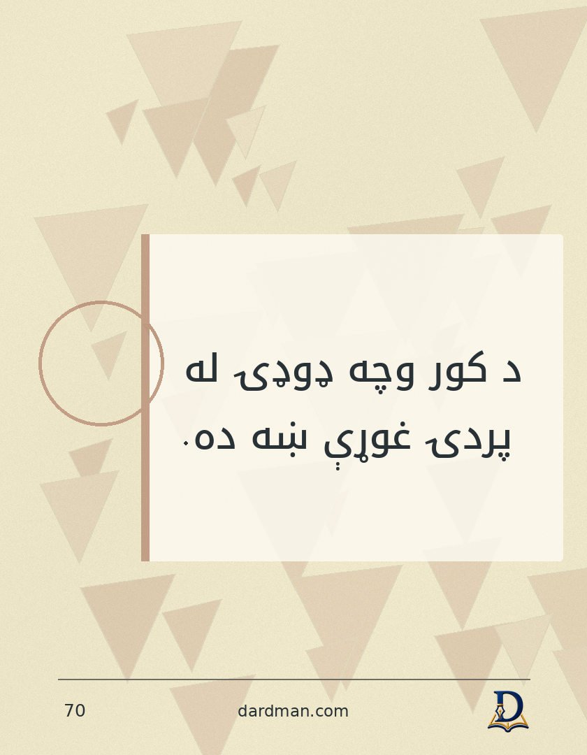 پښتو متل ۷۰: د کور وچه ډوډۍ له پردۍ غوړې ښه ده.
